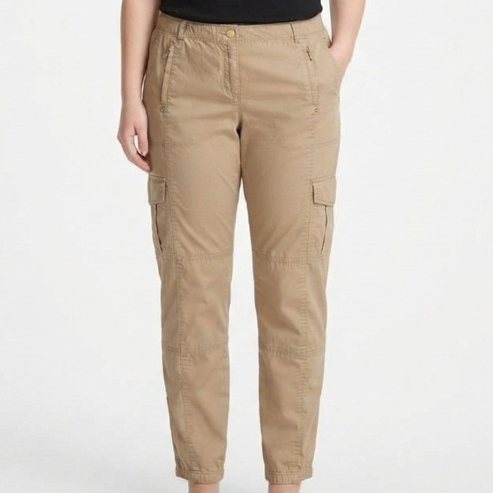 Chico's Cargo Pants Womens 3 XL Tan Khaki Utility Cropped Stretch Trousers